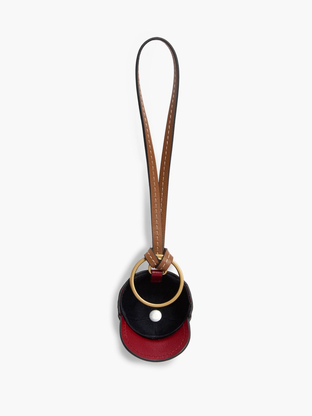 Leather Mini Baseball Cap Bag Charm — Autumn Red
