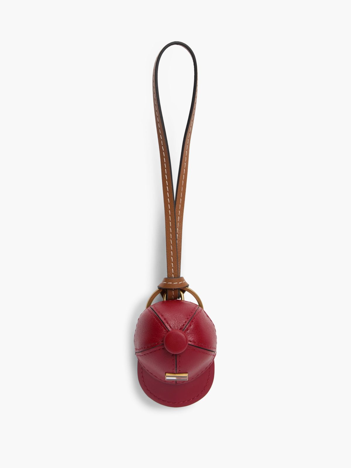 Leather Mini Baseball Cap Bag Charm — Autumn Red