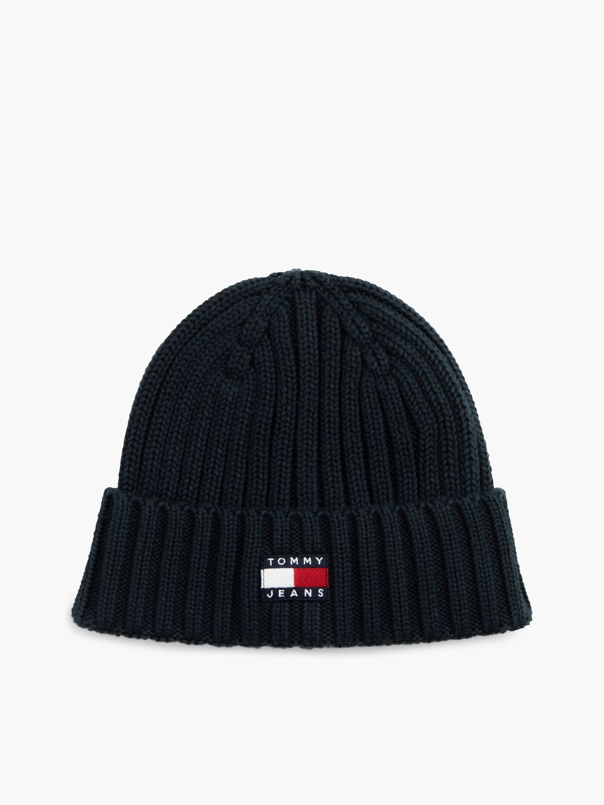 Tommy Jeans Badge Rib-Knit Beanie — Dark Blue