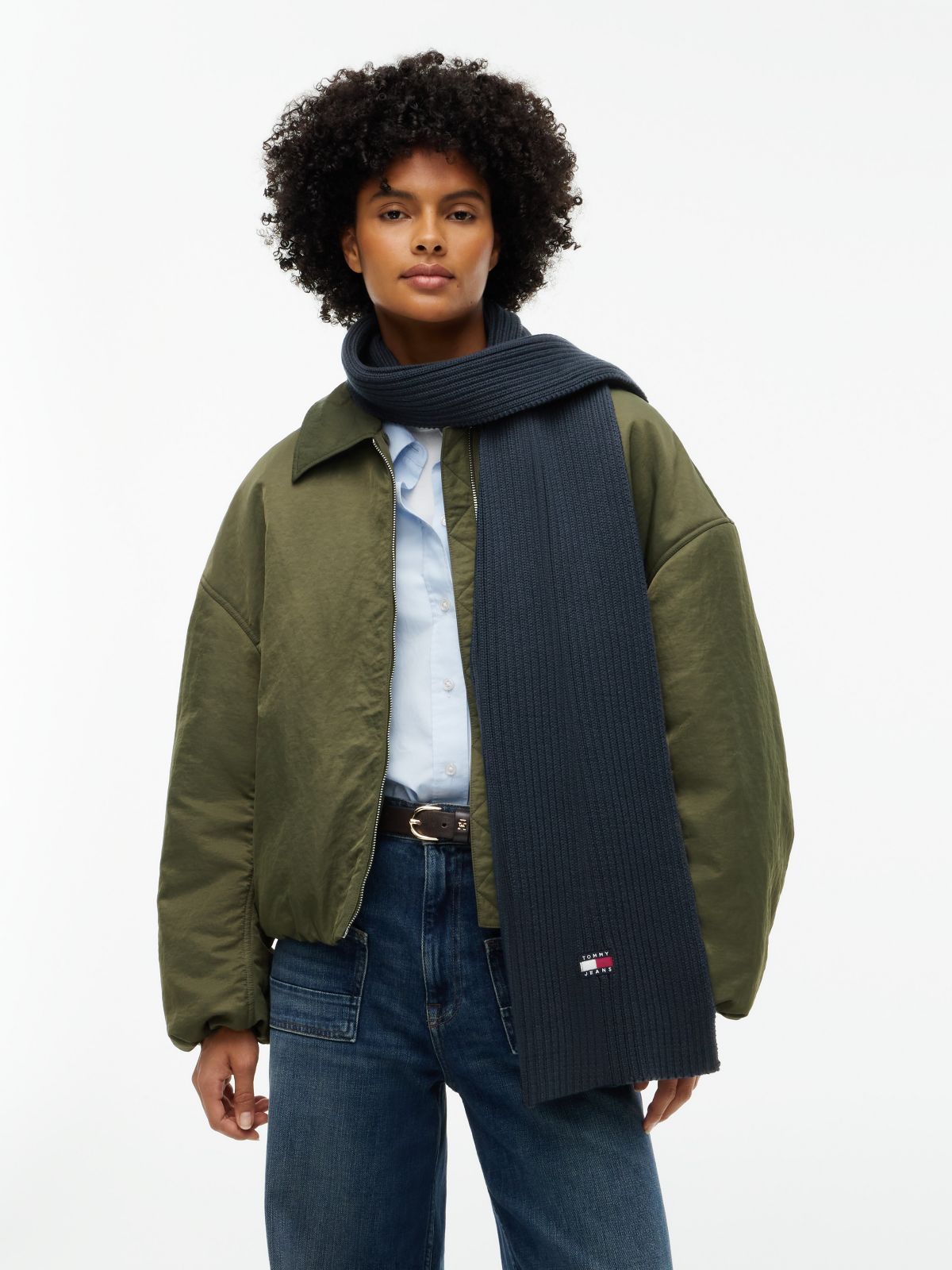 Tommy Jeans Badge Rib-Knit Scarf — Dark Blue
