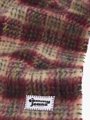 Женские шарфы Tommy Hilfiger Tommy Jeans Plaid Wool-Blend, цвет: Бежевый клетчатый — фото 2