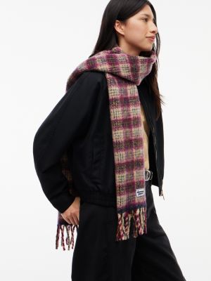 Женские шарфы Tommy Hilfiger Tommy Jeans Plaid Wool-Blend, цвет: Бежевый клетчатый — фото 4