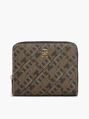 Monogram Print Medium Zip Wallet, Black Mix