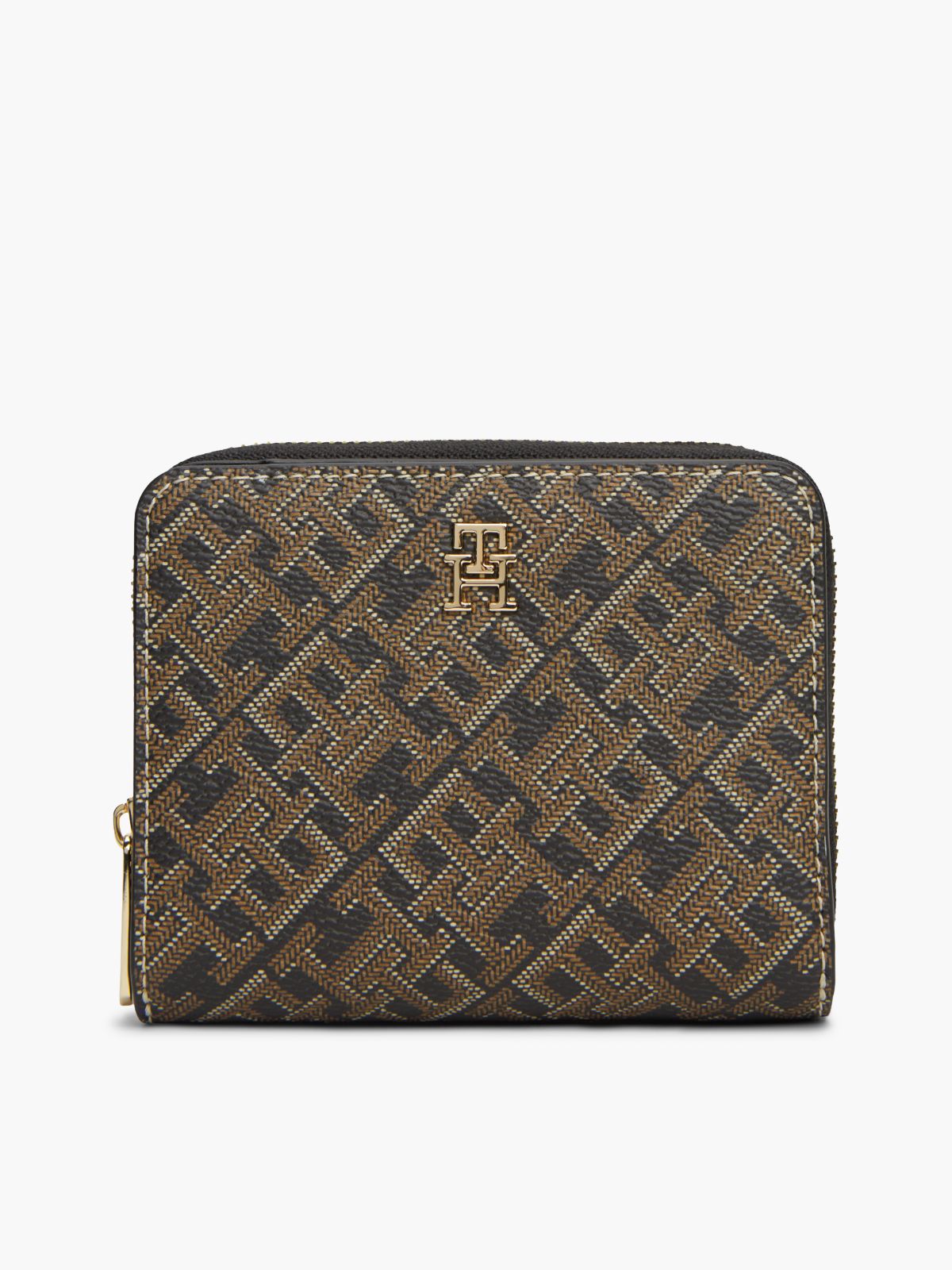 Monogram Print Medium Zip Wallet — Black Mix