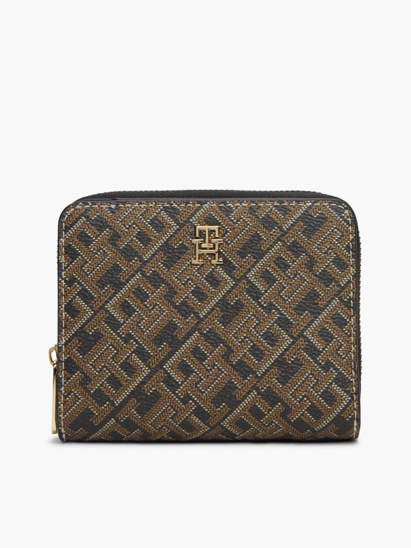 Monogram Print Medium Zip Wallet — Black Mix