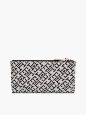 Женский кошелёк Tommy Hilfiger Jacquard Monogram Long Bifold Wallet, цвет: Космический синий — фото 2