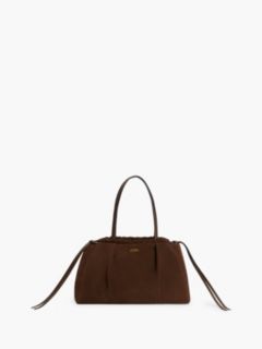 Gathered Suede Shoulder Bag — Fondant Brown 1