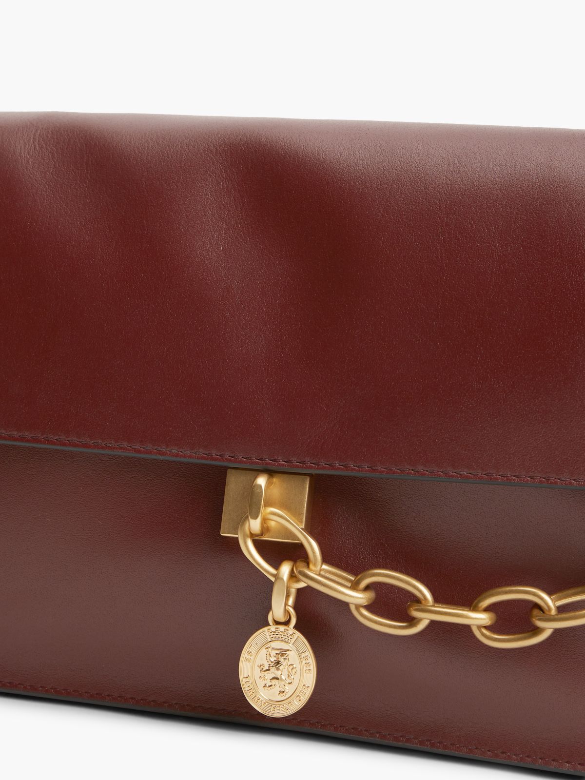 Chain Accent Leather Shoulder Bag — Oxblood