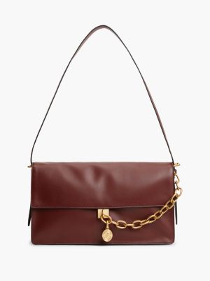 Chain Accent Leather Shoulder Bag, Oxblood