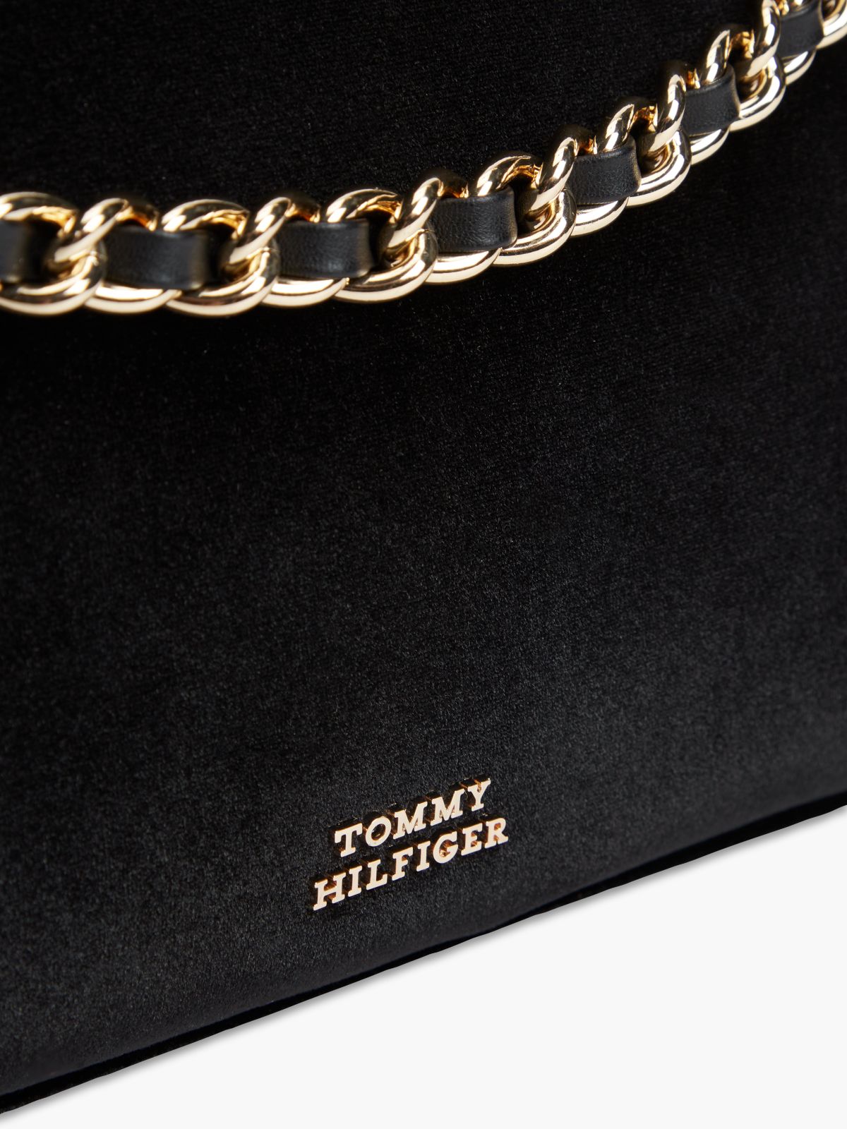 Velvet Chain Strap Mini Bag — Black