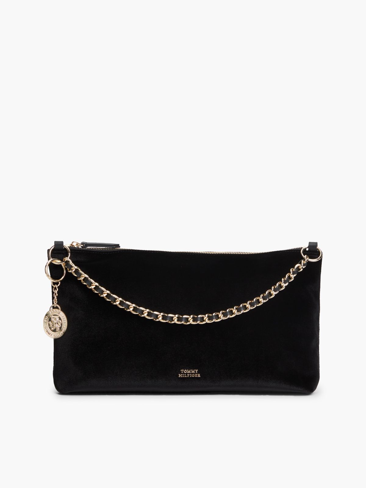 Velvet Chain Strap Mini Bag — Black