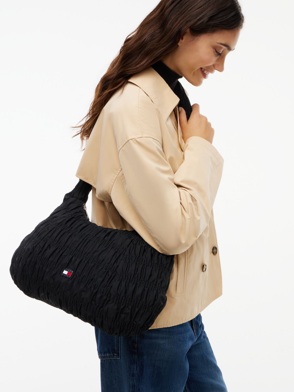 Tommy Jeans Ruched Crossbody Bag — Black