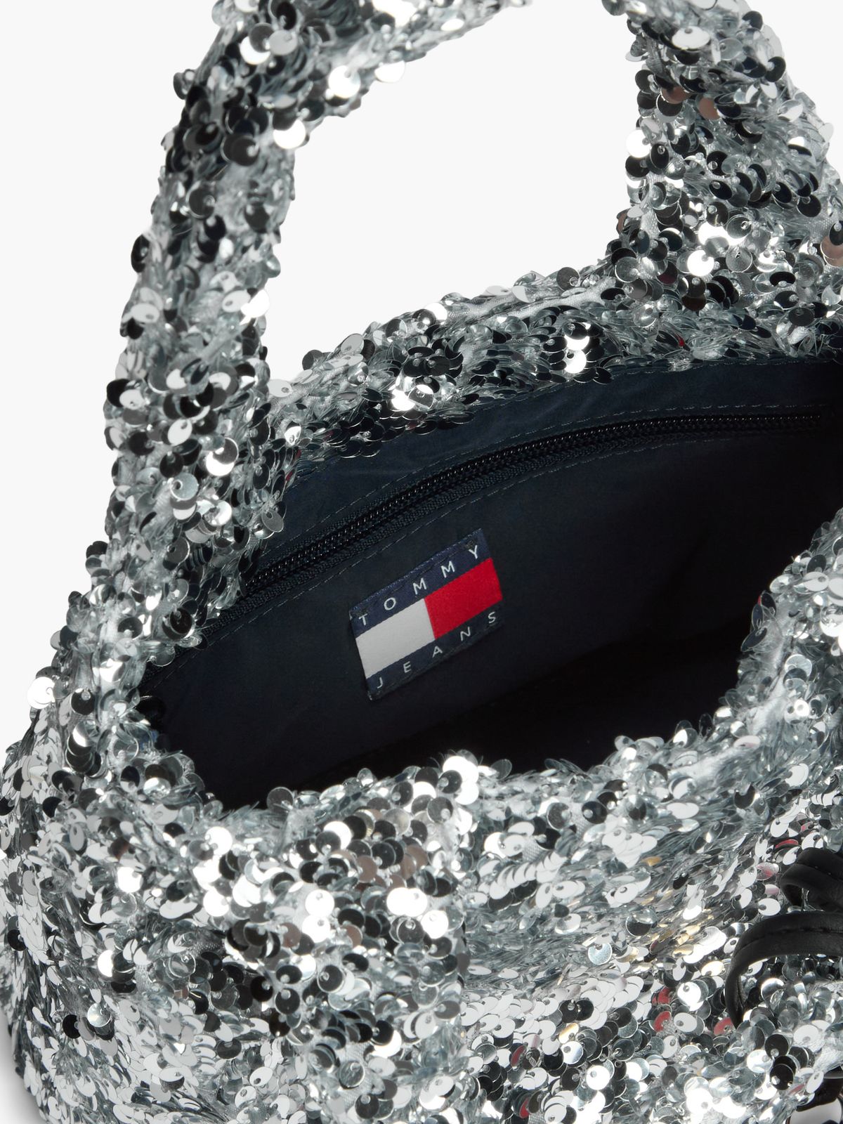 Tommy Jeans Sequined Mini Tote Bag — Silver