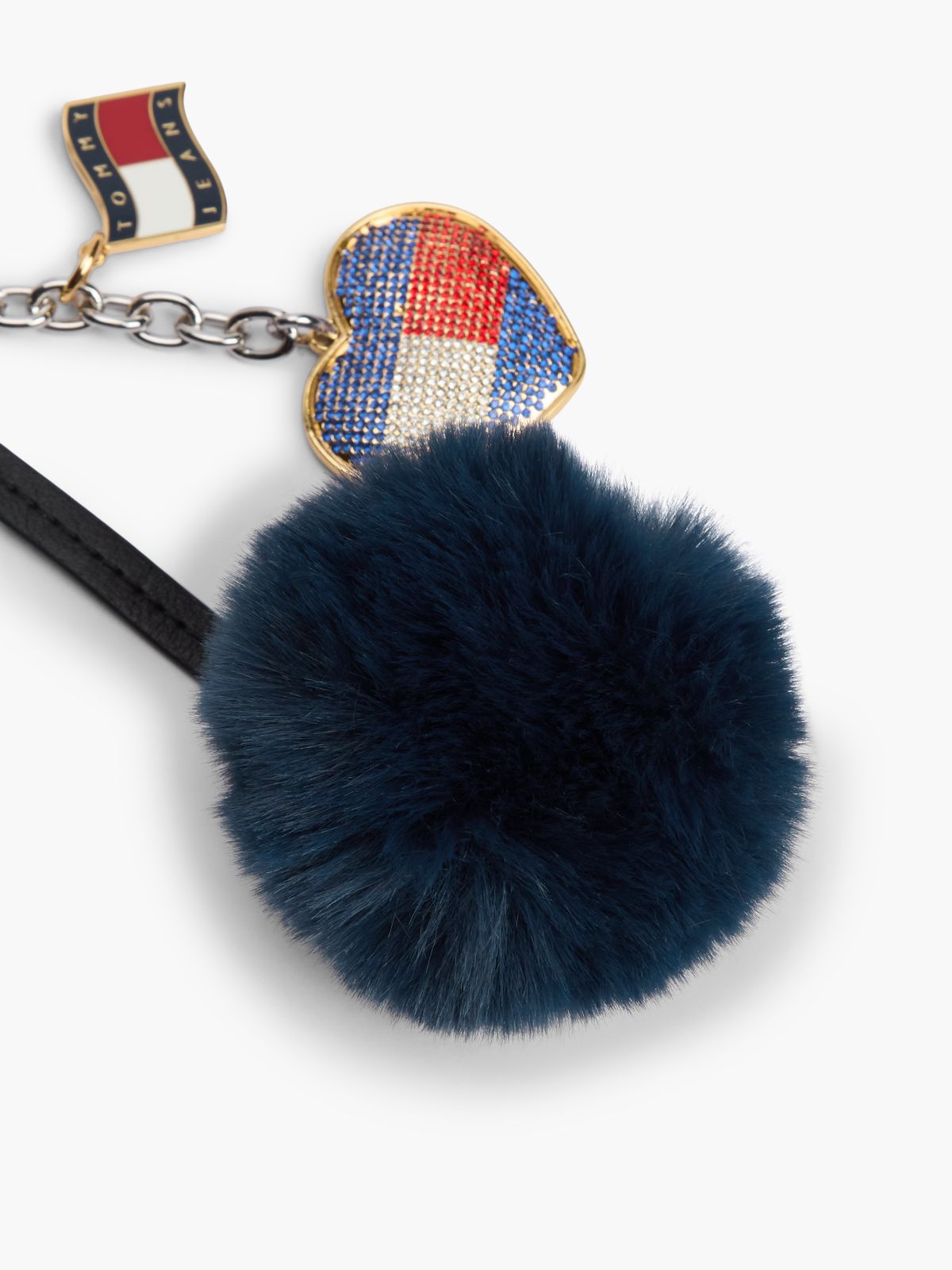 Tommy Jeans Heart & Pom-Pom Bag Charm — Shiny Nickel / Navy