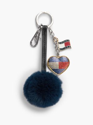 Tommy Jeans Heart & Pom-Pom Bag Charm, Shiny Nickel / Navy