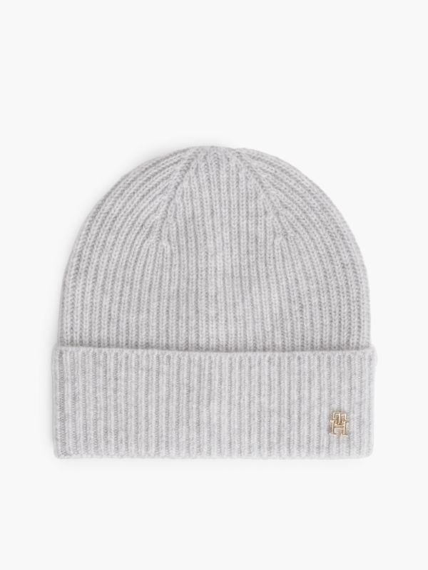 Monogram Hardware Cashmere Beanie — Light Grey Heather