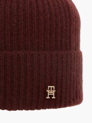 Женская шапка Tommy Hilfiger Monogram Hardware Cashmere Beanie, цвет: Глубокий бордовый — фото 3