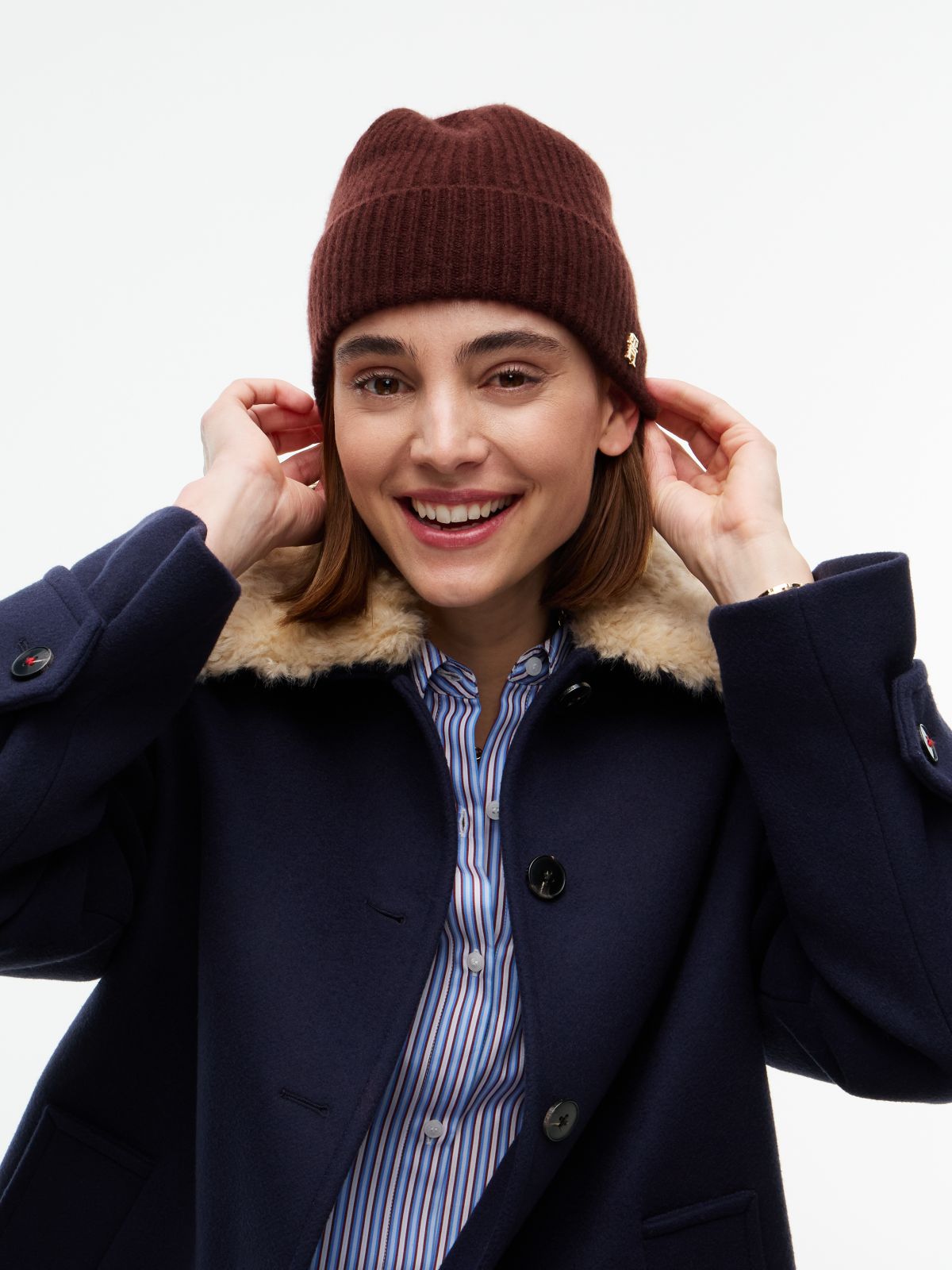 Monogram Hardware Cashmere Beanie — Deep Burgundy