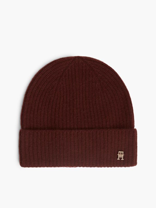 Monogram Hardware Cashmere Beanie — Deep Burgundy