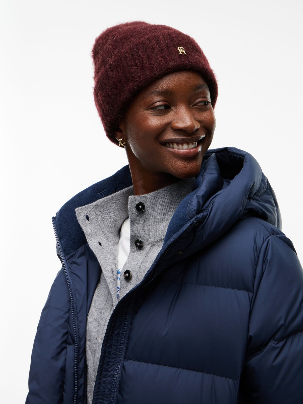 Monogram Knit Beanie — Deep Burgundy