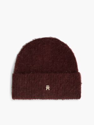 Monogram Knit Beanie, Deep Burgundy