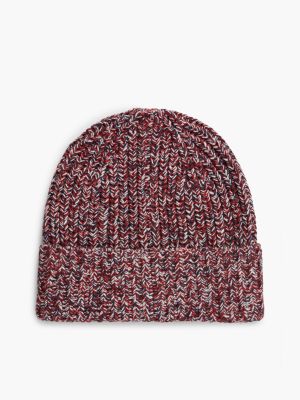 Женская шапка Tommy Hilfiger Script Monogram Patch Marled Beanie, цвет: Белый / Синий — фото 2