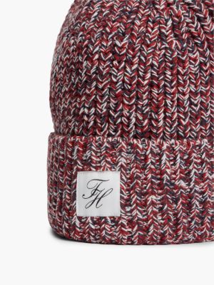 Женская шапка Tommy Hilfiger Script Monogram Patch Marled Beanie, цвет: Белый / Синий — фото 3