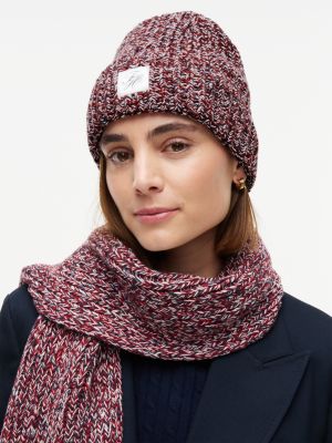 Женская шапка Tommy Hilfiger Script Monogram Patch Marled Beanie, цвет: Белый / Синий — фото 4