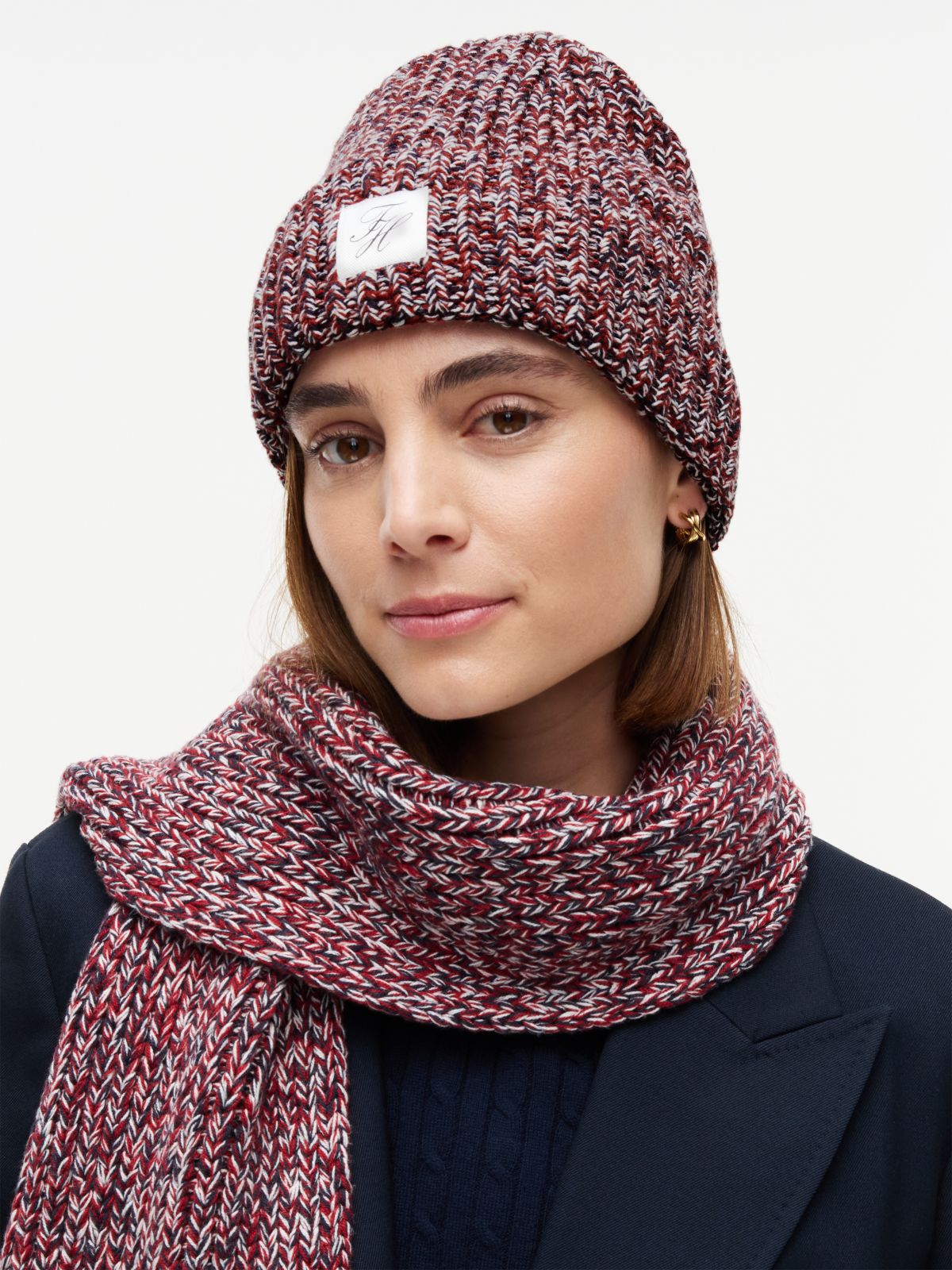 Script Monogram Patch Marled Beanie — Red White & Blue