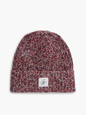 Женская шапка Tommy Hilfiger Script Monogram Patch Marled Beanie, цвет: Белый / Синий — фото 1