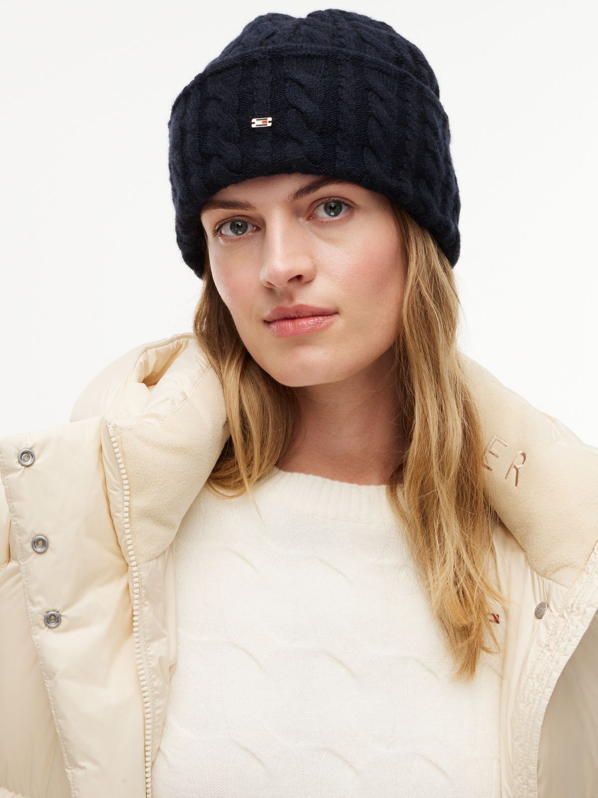 Lightweight Cable Knit Beanie — Space Blue