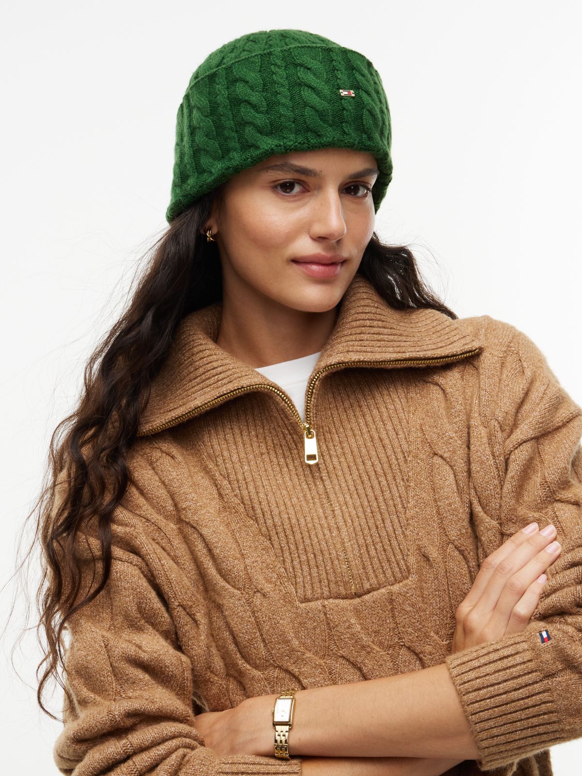 Lightweight Cable Knit Beanie — Deep Evergreen