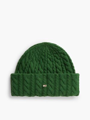 Lightweight Cable Knit Beanie, Deep Evergreen