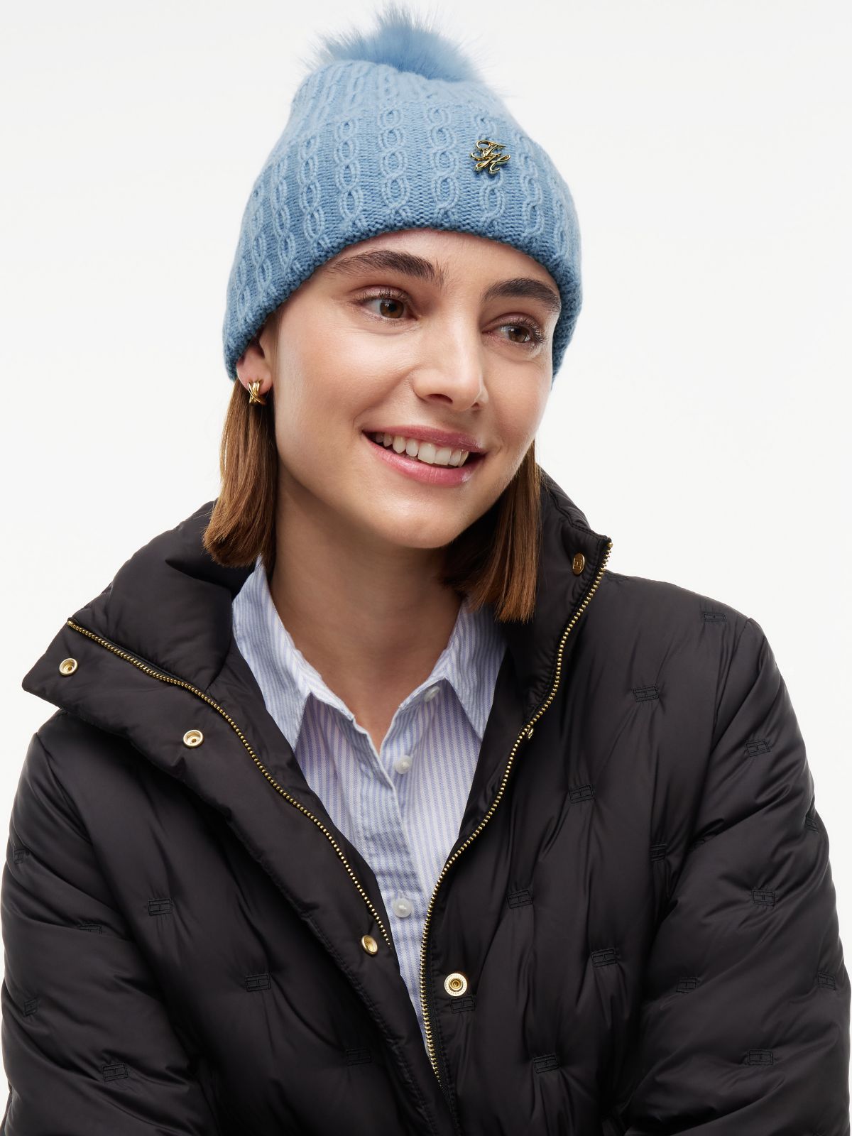 Cable Knit Wool-Blend Pom Beanie — Southern Sky