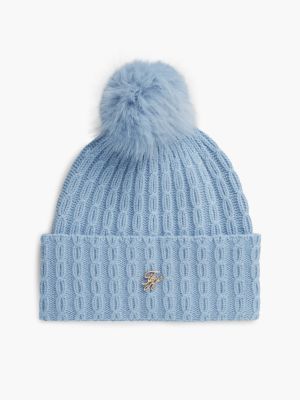 Cable Knit Wool-Blend Pom Beanie, Southern Sky