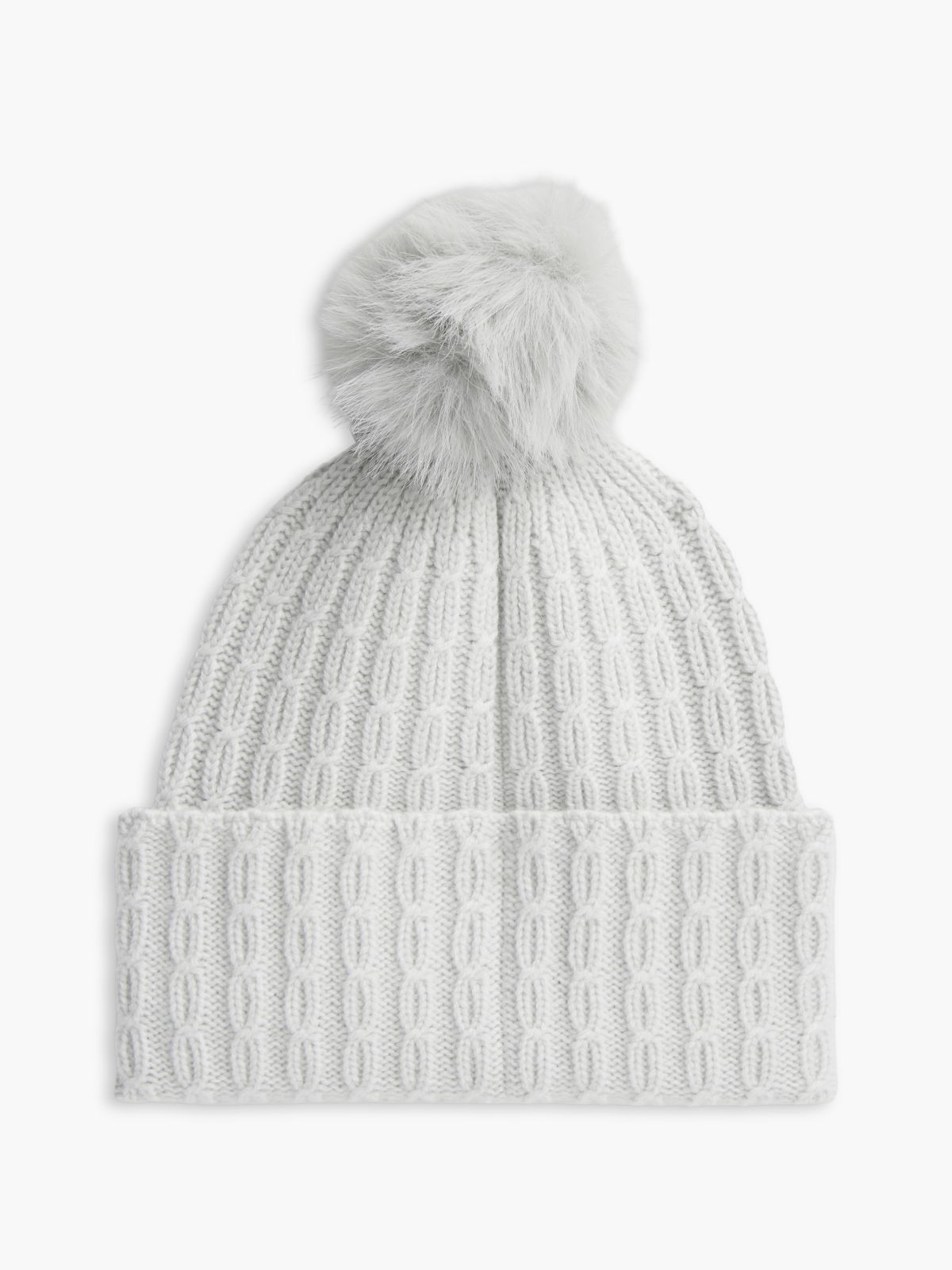 Cable Knit Wool-Blend Pom Beanie — Light Cast