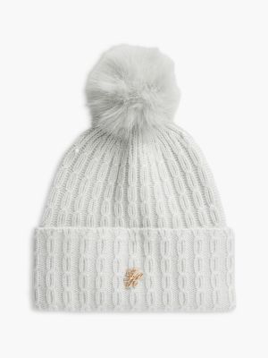 Cable Knit Wool-Blend Pom Beanie, Light Cast