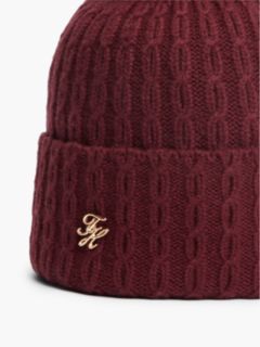 Cable Knit Wool-Blend Pom Beanie — Deep Burgundy 3