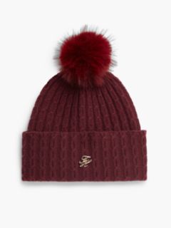 Cable Knit Wool-Blend Pom Beanie — Deep Burgundy 1