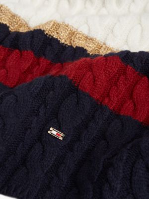 Женский шарф Tommy Hilfiger Striped Cable Knit, цвет: Космический синий — фото 2