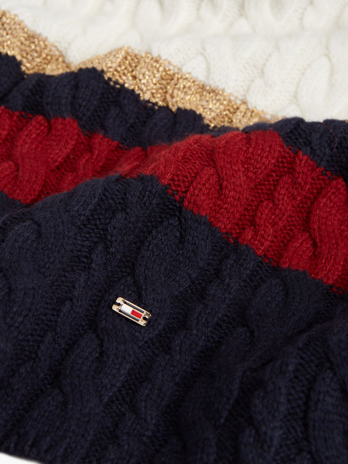 Striped Cable Knit Scarf — Space Blue