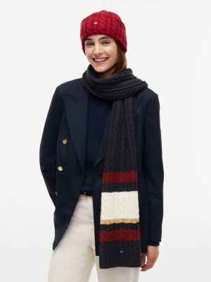 Женский шарф Tommy Hilfiger Striped Cable Knit, цвет: Космический синий — фото 4