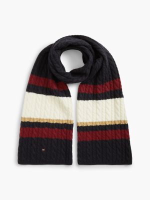 Striped Cable Knit Scarf, Space Blue