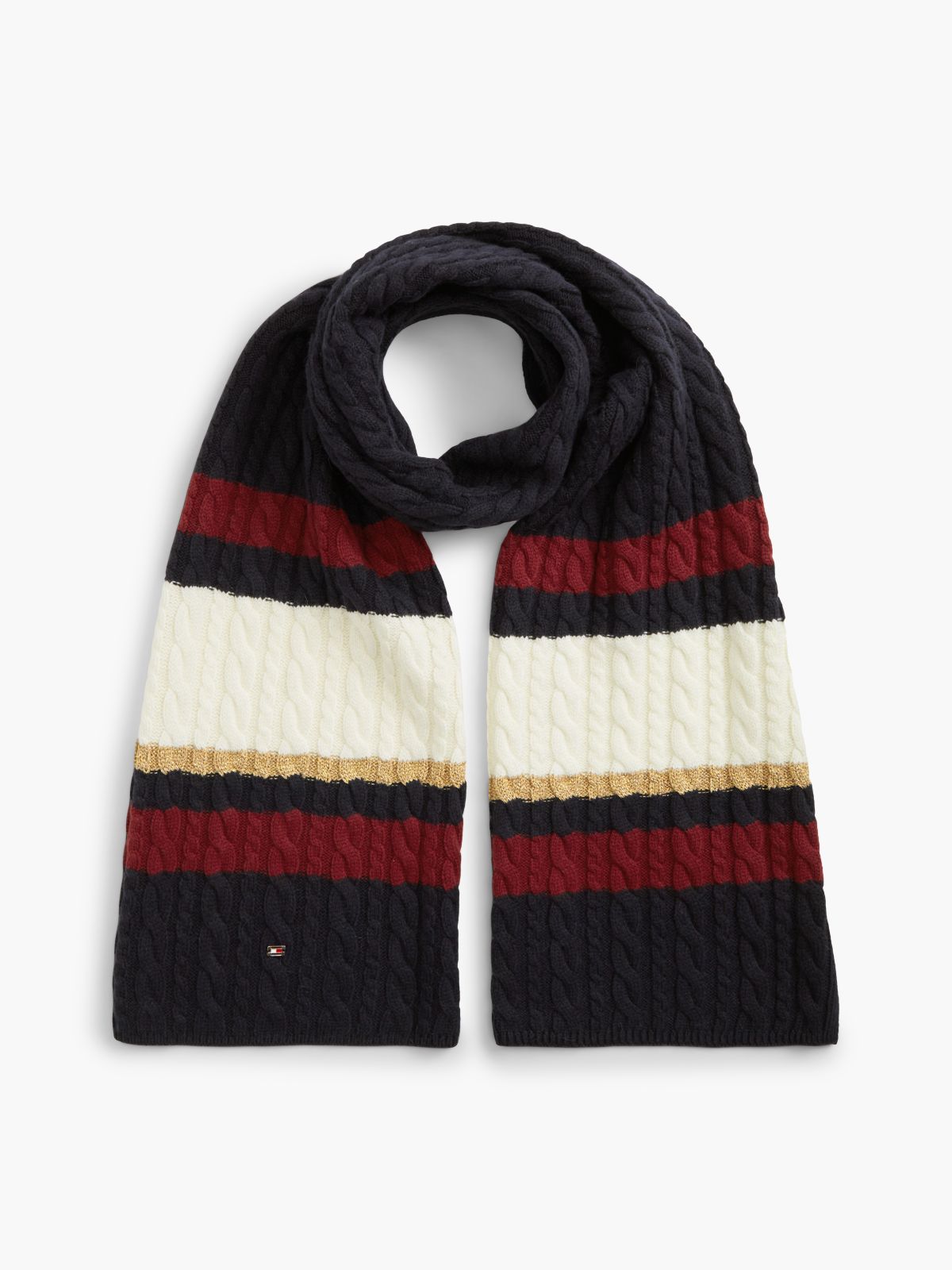 Striped Cable Knit Scarf — Space Blue
