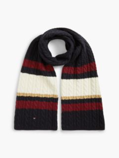Striped Cable Knit Scarf — Space Blue 1