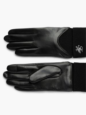 Женские перчатки Tommy Hilfiger Leather & Rib-Knit Wool Glove, цвет: Чёрный — фото 2