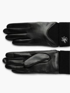 Leather & Rib-Knit Wool Glove — Black 2