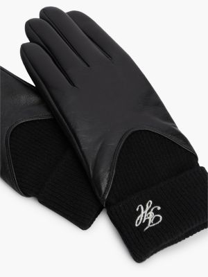 Женские перчатки Tommy Hilfiger Leather & Rib-Knit Wool Glove, цвет: Чёрный — фото 3