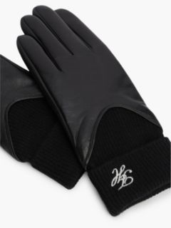 Leather & Rib-Knit Wool Glove — Black 3