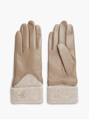 Leather & Rib-Knit Wool Glove, Tundra Moss